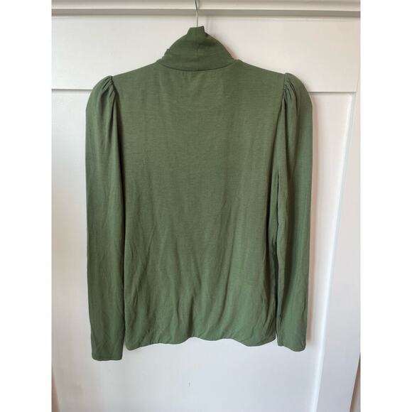 J. Crew Tencel Modal Green Form Knit Puff Sleeve Turtleneck T-shirt, S - Picture 1 of 7